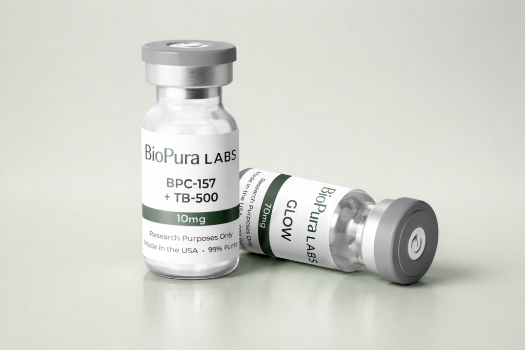 70mg Glow and 10mg BPC-157 + TB500 research peptide compounds