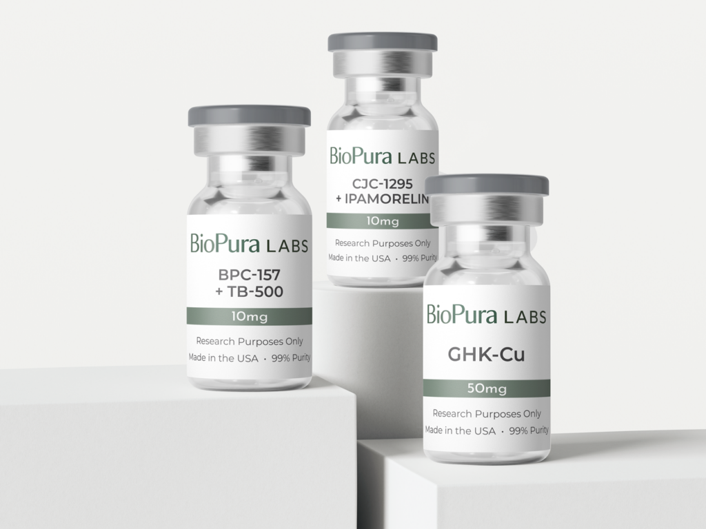 BPC-157 + TB500, GHK-Cu, and CJC-1295 + Ipamorelin research peptide compounds